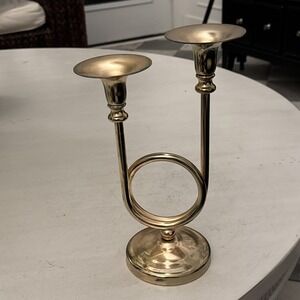 Vintage 1970s Brass French Horn Double Candle Holders Candlesticks 11"H x6.75"W